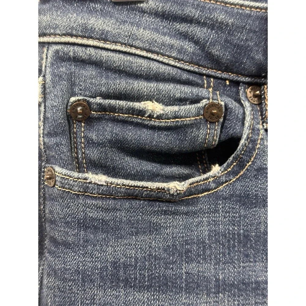 American Eagle Womens Super Hi-Rise Flare Jeans Medium Wash Blue Stretch Size 6